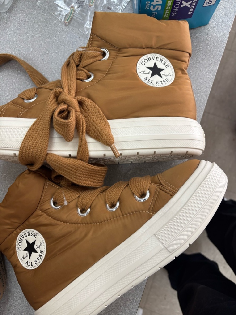 Converse High-Top Sneakers in Caramel Brown and White - Picture 2 of 3